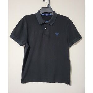Gant Polo Shirt Mens M Black Pique Knit Stretch Cotton Short Sleeve Preppy